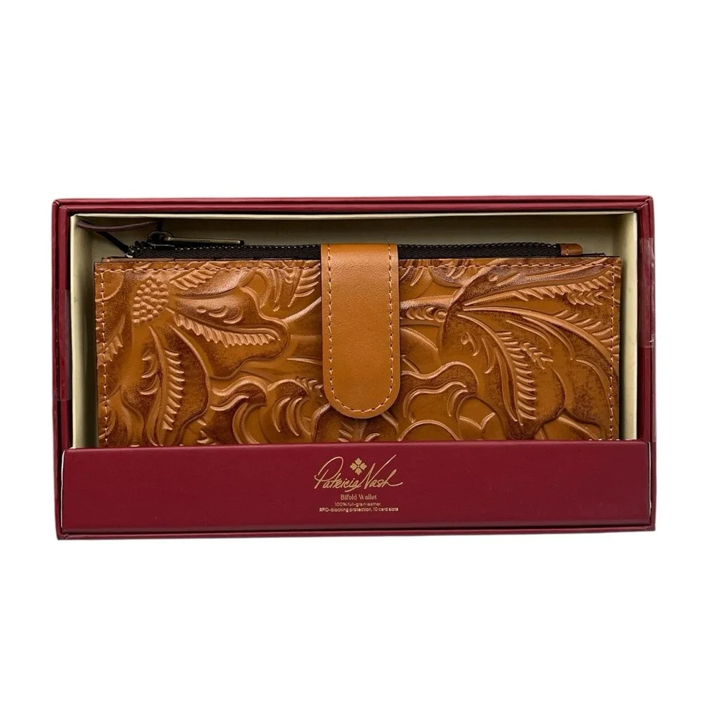 Patricia Nash Womens Nazari Tooled Leather Bifold Wallet Cognac Tan Brown RFDI